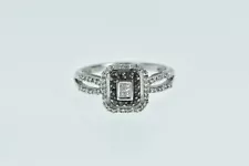 10K Princess Diamond Black Halo Engagement Ring White Gold *15