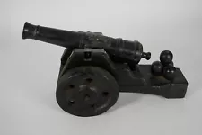 Vintage Cast Iron And Wood Rustic Miniature Cannon 10" Long, War History Pirate