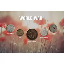 World War One 5 Coin Collection Set Collectable WWI Memorabilia 100 Years Old