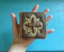 Mini 3.5” Embossed Tooled Gilt Leather Antique Victorian Photo Album