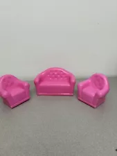 Barbie Pink Plastic Couch & 2 Matching Chairs, Living Room Furniture