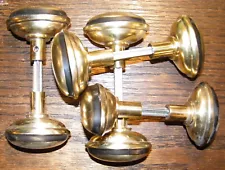 4 SETS OLD STYLE BRASS EGG HANDLED BRASS DOOR KNOBS UNUSED NEW WITH SHAFTS