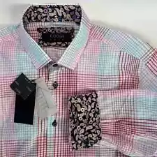 NWT COOGI LUXE Mens Plaid Check Paisley Accent Long Sleeve Dress Shirt L 16.5/17