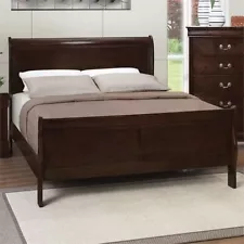 Bowery Hill Traditional Asian Hardwood Full Sleigh Panel Bed in Cappuccino