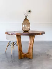 Black Walnut Live Edge Round Dining Table | Wood Base | Handmade