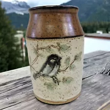 Pearsall Art Pottery Crock Signed Bird -The Earth has Music for those who Listen