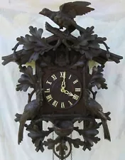 Antique Black Forest Cuckoo Clock, Works Well, Beautiful Carvings, NR