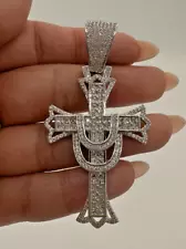 Unique 14KT White Gold Filled Cross Men's Pendant in Simulated Diamond 2.5”