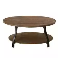 Denise 47 in. Oak Large Oval Wood Coffee Table, Shelf