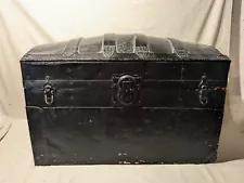 Antique Black Steamer Trunk mix of wood and metal siding