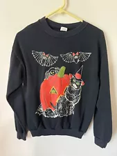 Halloween Black Cat Sweatshirt Bat Pumpkin Spider vintage USA size large