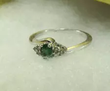 14K Solid White Gold Natural Emerald Diamond Ring Size 7 SALE SAVE 600 #R673B