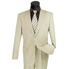 LUCCI Men's Beige 2-Button Classic-Fit Poplin Polyester Suit - NEW