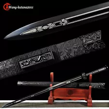 43''Dragon Chinese Sword Black Straight Han Dynasty Jian Double Edge 1095 Steel