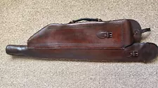 VINTAGE TOOLED BROWN LEATHER LEG O MUTTON SHOTGUN RIFLE CASE 31"