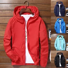 Mens Windproof Waterproof Hooded Coat Full Zip Lined Rain Jacket Lightweight