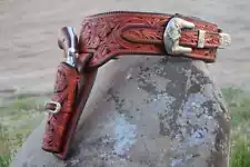 SINGLE TOOLED HOLSTER LEATHER WESTERN GUN BELT DROP LOOP SASS .44/45CAL