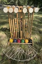 Vintage Sportcraft Croquet Set For 6 Players Wooden Stand