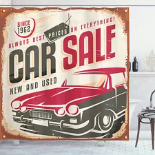 Retro Shower Curtain America Car Sale Sign Print for Bathroom