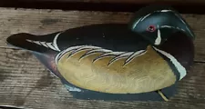 SIGNED MIKE SMYSER HAND-CARVED HAND-PAINTED WOODEN WOOD DUCK DRAKE 'SLEEPER'