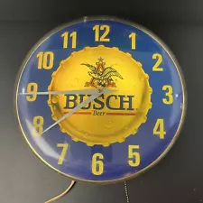 Vtg Busch Light Beer Bottle Cap Lighted Clock 1991 Sign Man Cave Bar Advertising