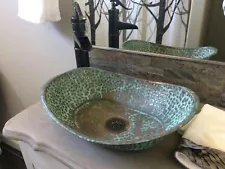 Rustic Green Patina Aged Copper Bathroom Sink Bathtub Boat Canoe Wash Basin Bowl