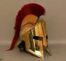 Medieval Vintage 300 King Leonidas Spartan Helmet Gold Finish With Red Plume Gif