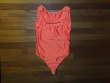 Women's Shiny Spandex Thong Leotard Bodysuit One Piece Orange S