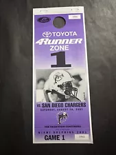 2001 NFL Miami Dolphins Football San Diego Chargers Vintage Parking Pass Game 1