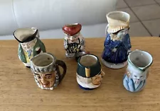 Lot of 6 - Toby Mugs Jugs - Made in Japan - Multiple Colors