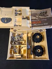 Vintage 1957 Singer Slant-O-Matic Model 401 Box of Parts and Instruction Manual