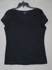 Banana Republic Top Womens Large 12 14 Black Cap Sleeve Lined Lace Ladies