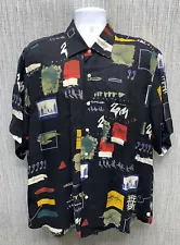 IKE BEHAR Mens Black USA Made Graphic Button Front Shirt Size L