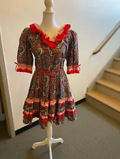 Sale: Malco Modes Square Dance Dress Size 4 Red Blue and Green Paisley Vintage