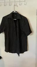 Van Heusen Long Sleeve Button Up, Collared, Men’s Shirt, Black /White Stripe 14s