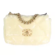 Chanel Light Yellow Quilted Sequin Small Chanel 19 Flap Bag