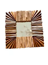 wood frame mirror wall BOHO accent mirror Driftwood square earth tone frame