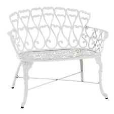 Antique Victorian Cast Aluminum Patio Dining Loveseat / Bench - White Heart