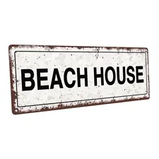 Beach House Metal Sign; Wall Decor for Coastal, Gameroom, Vacation Home