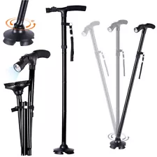 LED Light Folding Walking Cane for Seniors Men/Women Non-Slip T Handle and Strap