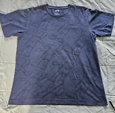 Uniqlo x Kaws Companion Tee Men's Size Large Navy Blue All Over Print T Shirt