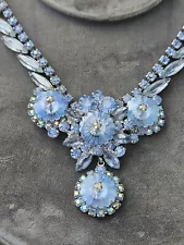 JULIANA Blue Margarita Navette Rhinestone Necklace VTG Flaw Verified