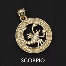 1" Zodiac Pendant Necklace Real 10K Yellow Gold All Sizes