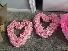 Pink Rose Heart Valentines Day Door Wreaths Lot Of 2