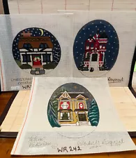 Lot of 3 Handpainted Needlepoint Cottage & Victorian Houses by Wendy M Rayment