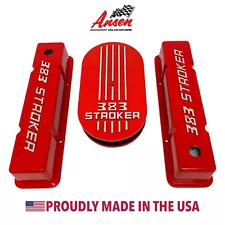 383 STROKER Valve Covers & Air Cleaner Kit, Raised Logo - RED - Ansen USA