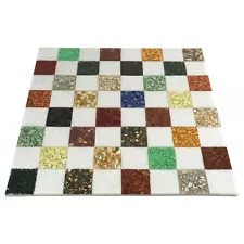 18'' Borderless Marble Luxury Chess Board-White & Multi Colour Precious Stones