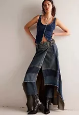 RARE Free People We The Free High Waist Buckle New Rules Denim Maxi Skirt 29