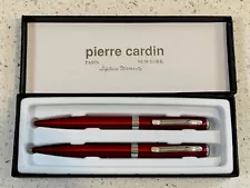 PIERRE CARDIN Candy Apple Red Chrome Pen & Pencil Set - New Old Stock In Box