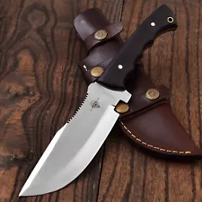 Handmade 440 C Steel BLACK MICARTA Tracker Knife with Horizontal Leather Sheath